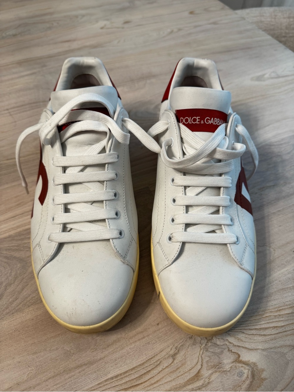 Dolce & Gabbana White Sneakers with Burgundy Logo - Picture 2 of 9